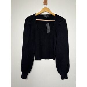 NWT Lulus Black Balloon Sleeve Ribbed Sweater Size Medium Feminine Chic